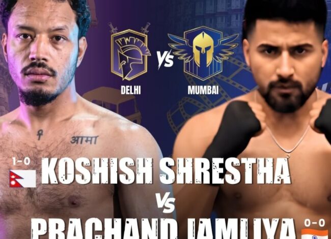 इन्डियन इन्टरनेसनल फाइट लिगमा दिल्ली टिमबाट प्रतिस्पर्धा गर्दै नेपाली एमएमए खेलाडी कोशिश श्रेष्ठ
